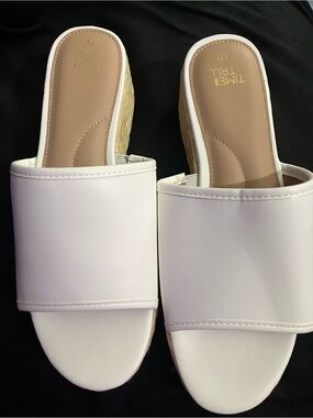Time and Tru White Slide Wedge Sandals with Woven Heel
